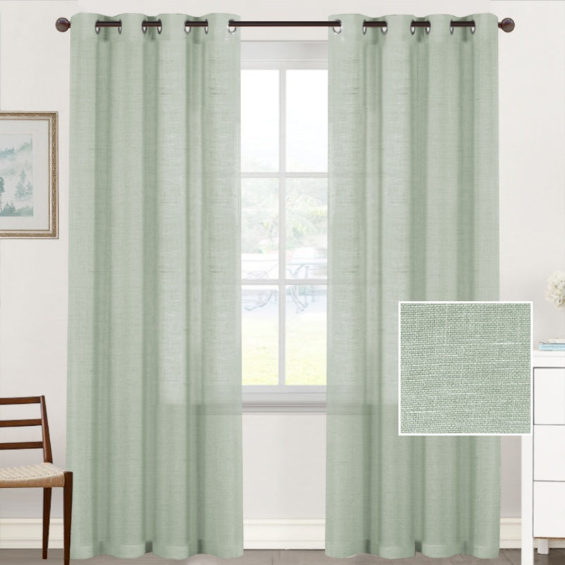Linen Blend Voile Curtains – Semi-Sheer Grommet 2-Panel Set