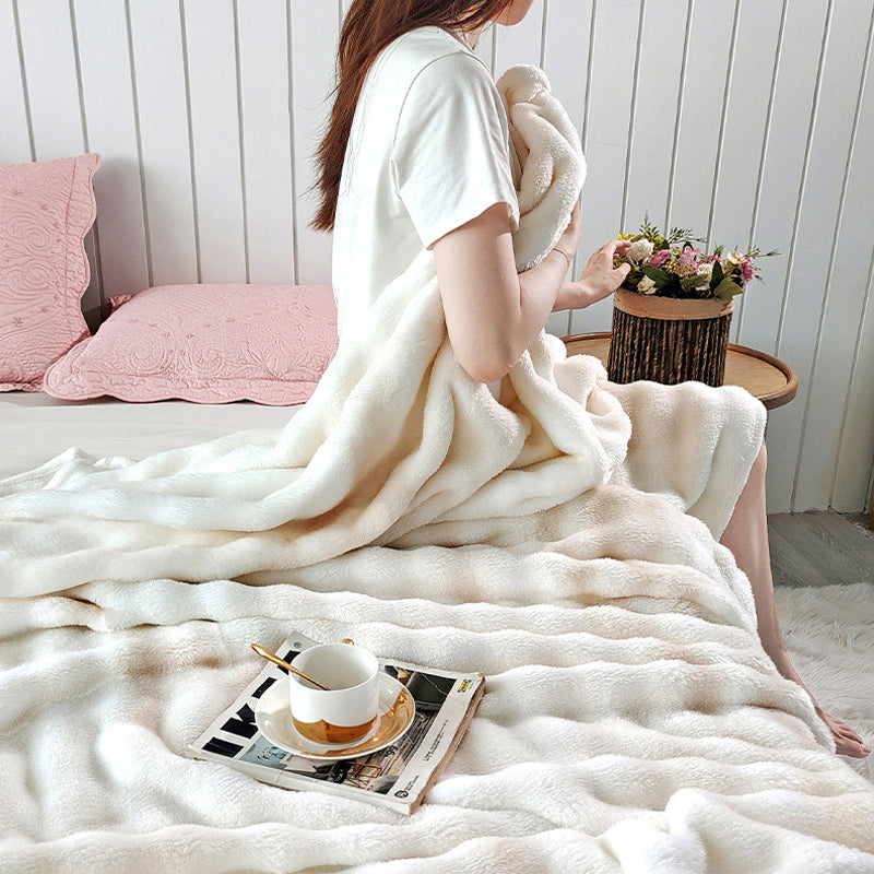 Faux Rabbit Fur Throw Blanket - Tie-Dye Wave Pattern Polyester