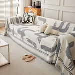 Printed Chenille Sofa Throw - Abstract Design with Fringe