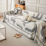 Printed Chenille Sofa Throw - Abstract Design with Fringe