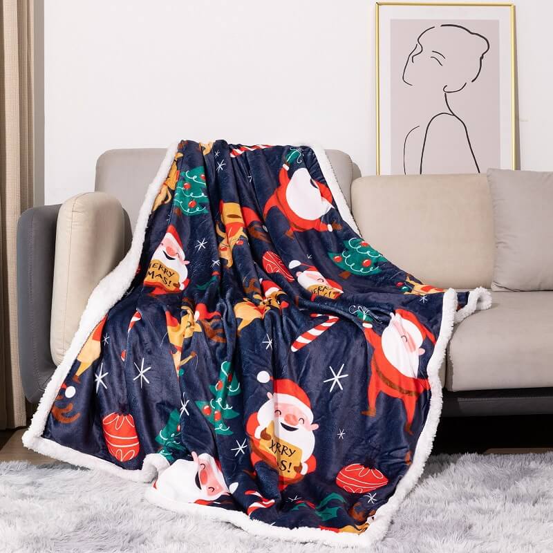 Christmas Fleece Throw Blanket - Reversible 127 X 152 Cm