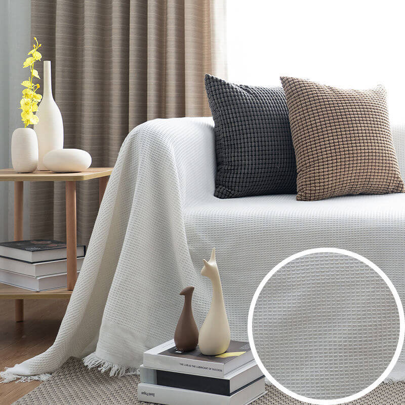 Knitted Sofa Throw - Lightweight Cotton Waffle Weave Blanket