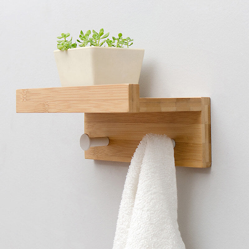 Bamboo Wall Shelf - Floating Storage Shelf with 2, 3 or 4 Hooks