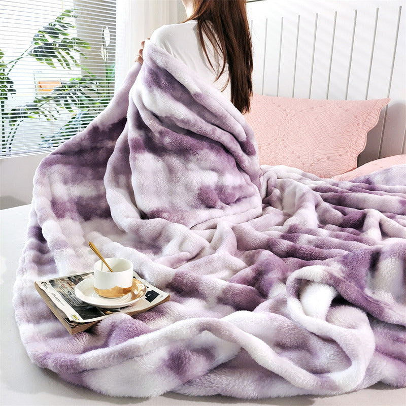 Faux Rabbit Fur Throw Blanket - Tie-Dye Wave Pattern Polyester