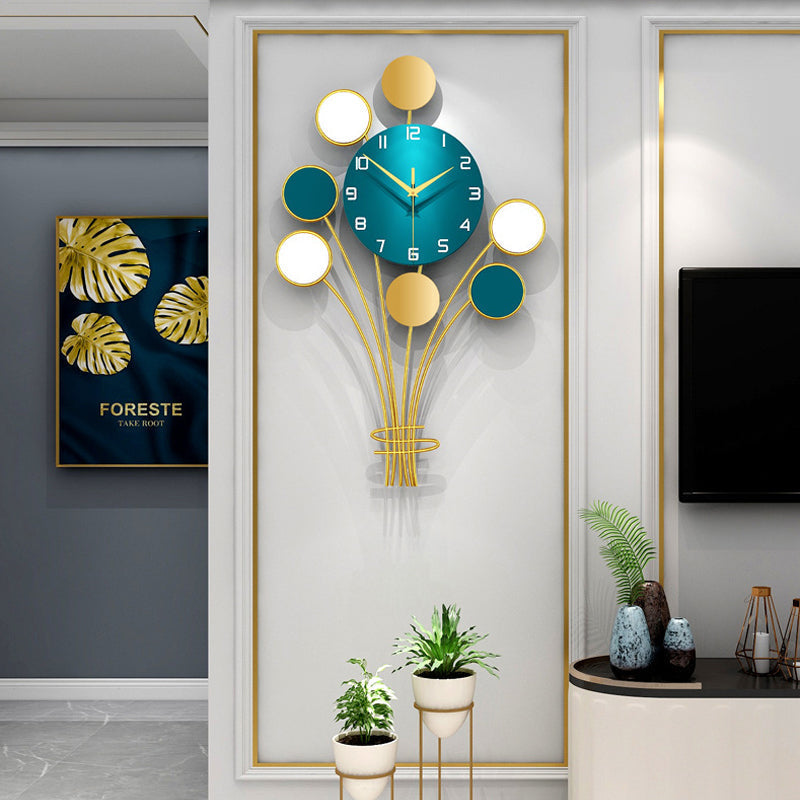 Balloon Wall Clock - Iron and MDF Silent Sweep Design in Blue and Gold