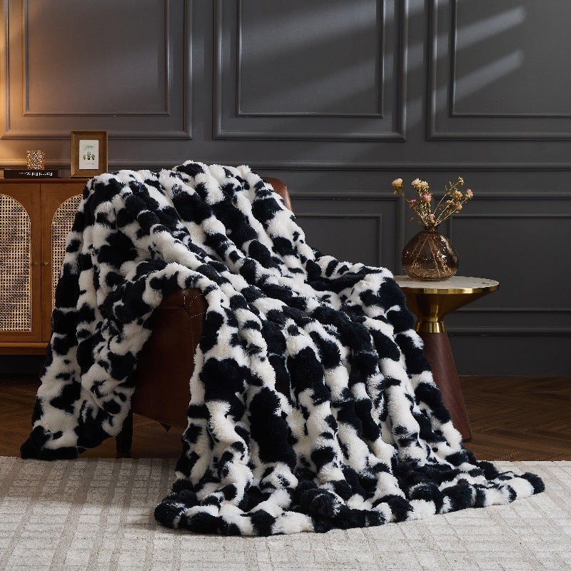 Faux Rabbit Fur Throw Blanket - 750 GSM 3D Bubble Texture