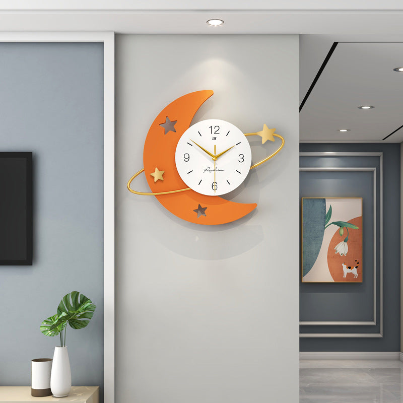 Moon and Stars Wall Clock - Metal Frame with Silent Sweep Movement