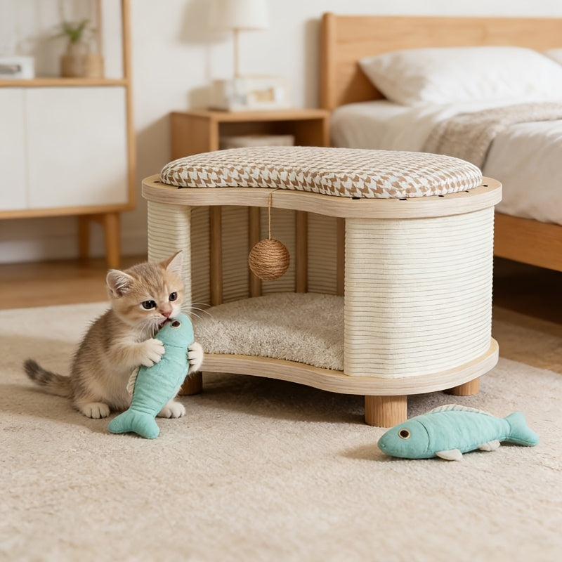 Wooden Cat Bed in Stool Style with Detachable Design