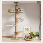 Modern Multi-Level Cat Tree of Pine Wood with Hanging Bed