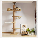 Modern Multi-Level Cat Tree of Pine Wood with Hanging Bed