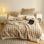 Faux Fur Throw Blanket - Faux Rabbit Fur with Coral Velvet Lining