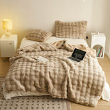 Faux Fur Throw Blanket - Faux Rabbit Fur with Coral Velvet Lining