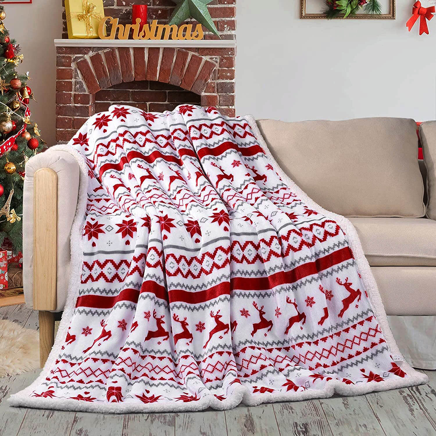 Christmas Fleece Throw Blanket - Reversible 127 X 152 Cm