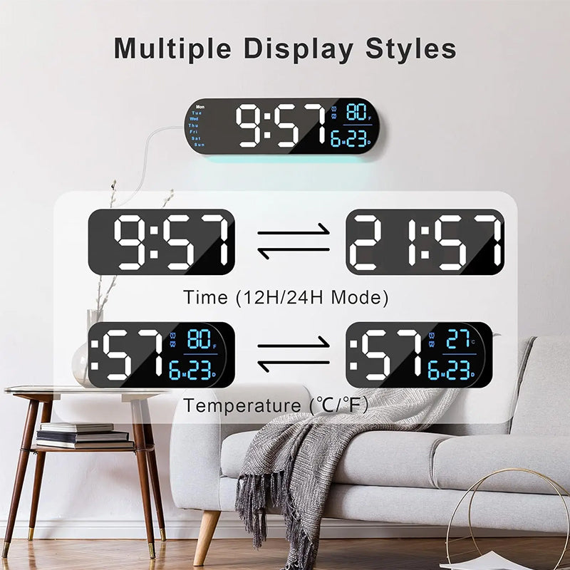 Digital Wall Clock - 14-Inch LED Display with Remote Control