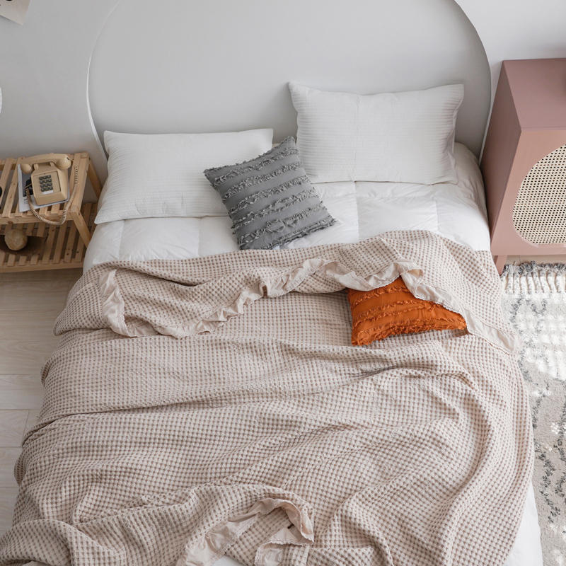 Cotton Bed Throw Blanket - Lightweight Waffle Weave Design