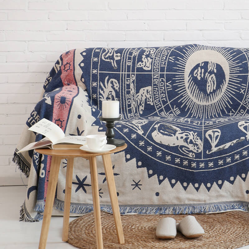 Bohemian Knitted Throw Blanket - Reversible Tassel Design