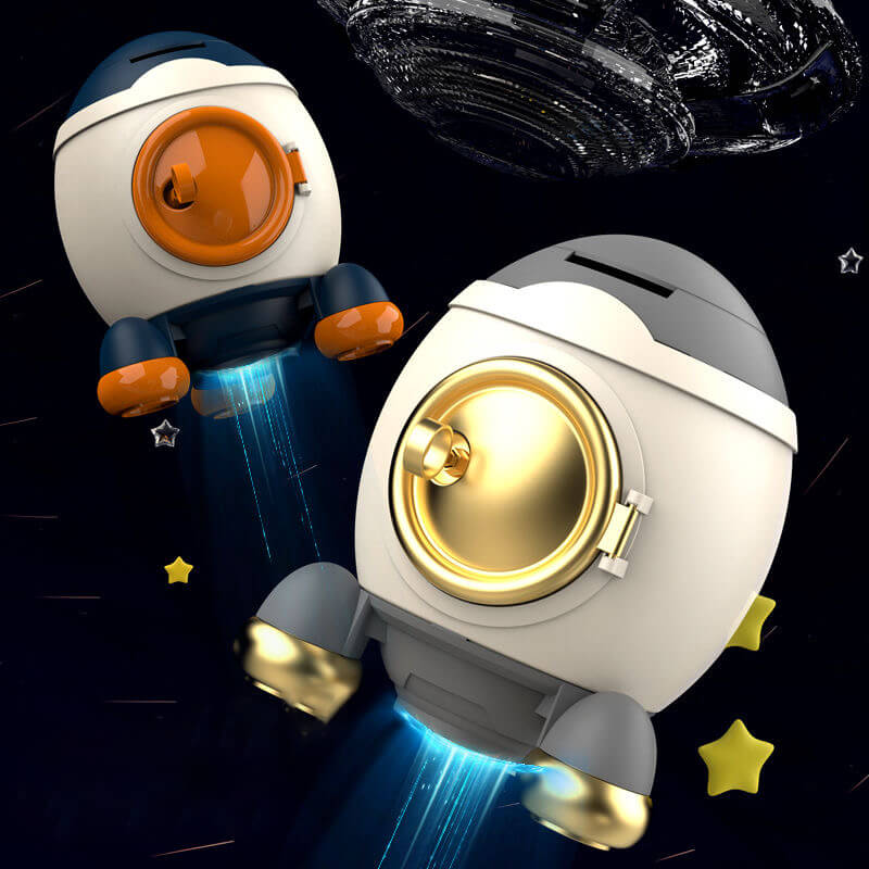 Rocket Piggy Bank - Lock and Key Money Box