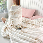 Faux Rabbit Fur Throw Blanket - Tie-Dye Wave Pattern Polyester