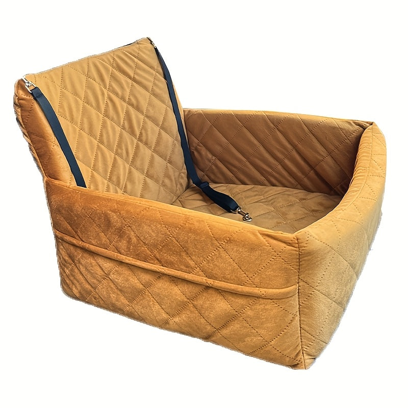 Portable Dog Car Seat with Safety Strap and Ventilation