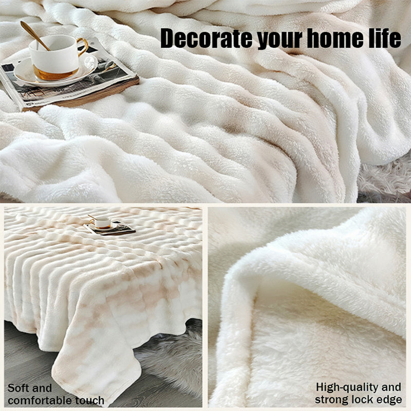 Faux Rabbit Fur Throw Blanket - Tie-Dye Wave Pattern Polyester