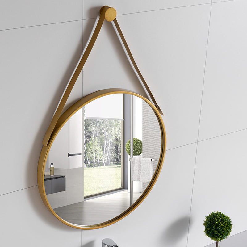 Round Hanging Mirror - Metal Frame with Strap 40-70 Cm