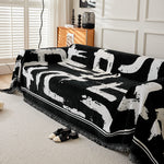 Printed Chenille Sofa Throw - Abstract Design with Fringe