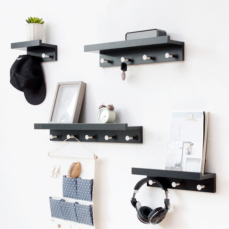 Bamboo Wall Shelf - Floating Storage Shelf with 2, 3 or 4 Hooks