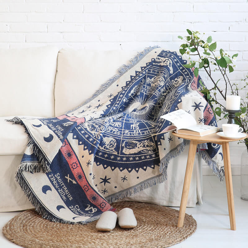 Bohemian Knitted Throw Blanket - Reversible Tassel Design