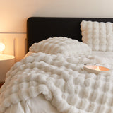 Faux Fur Throw Blanket - Faux Rabbit Fur with Coral Velvet Lining