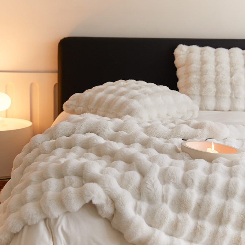 Faux Fur Throw Blanket - Faux Rabbit Fur with Coral Velvet Lining