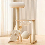 Wooden Cat Tree with Space Capsule, Condo and Scratching Posts