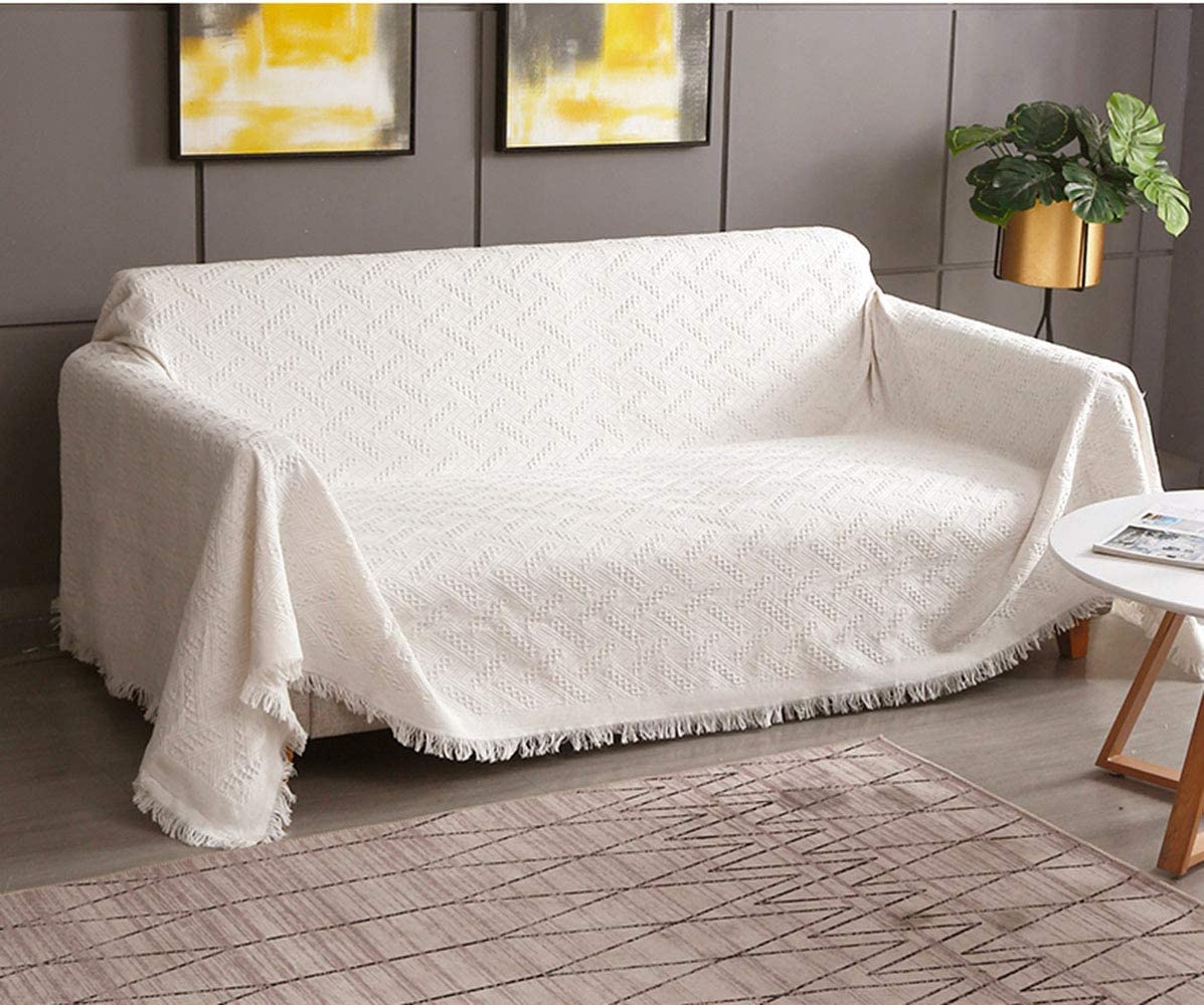 Geometric Sofa Throw - Reversible Cotton Blend Furniture Cover