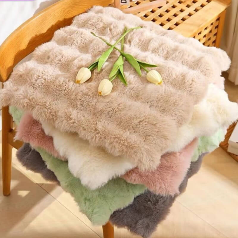 Faux Fur Chair Cushion - Anti-Slip Removable Cover 40-50 Cm
