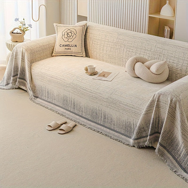Chenille Sofa Throw Cover - Nordic Fringed Furniture Protector