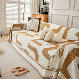 Printed Chenille Sofa Throw - Abstract Design with Fringe