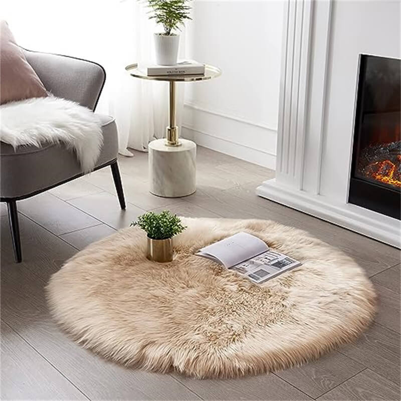 Round Faux Sheepskin Rug - Fluffy Pile with Suede Backing 60 - 180 Cm