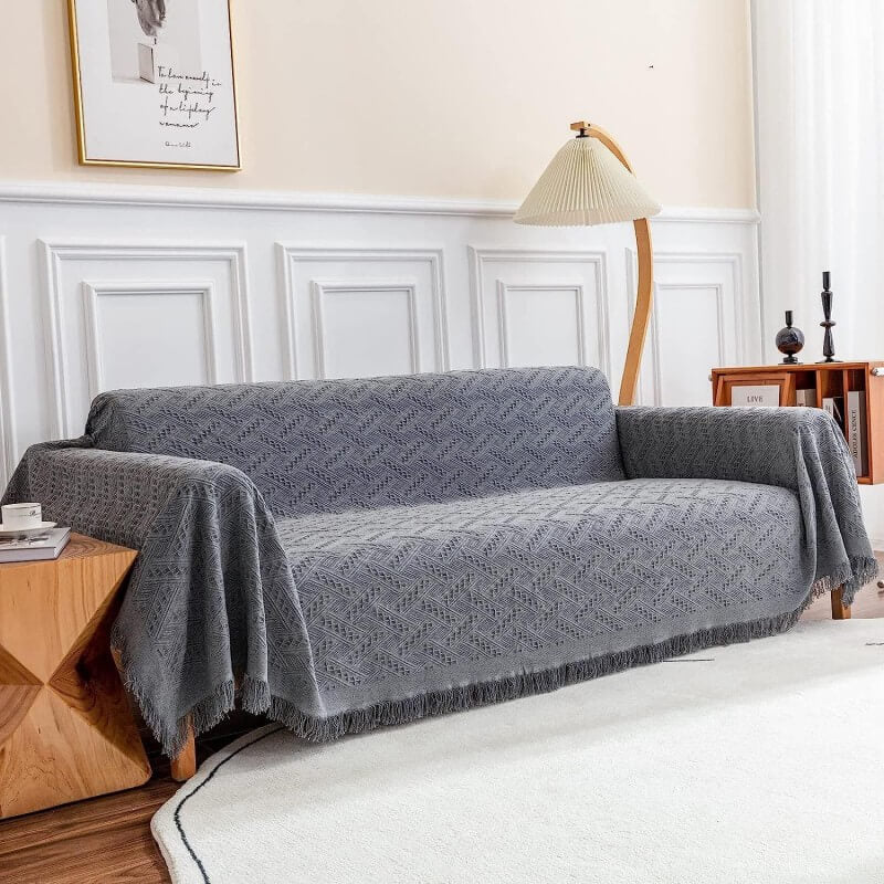 Geometric Sofa Throw - Reversible Cotton Blend Furniture Cover