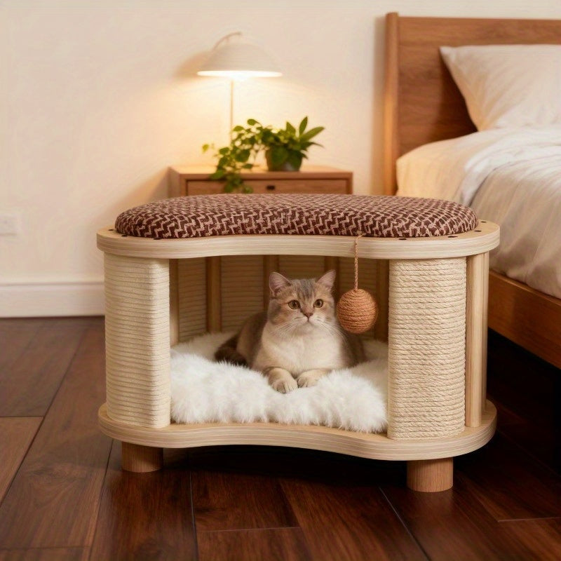 Wooden Cat Bed in Stool Style with Detachable Design
