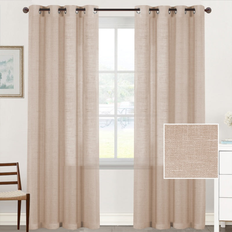 Linen Blend Voile Curtains – Semi-Sheer Grommet 2-Panel Set