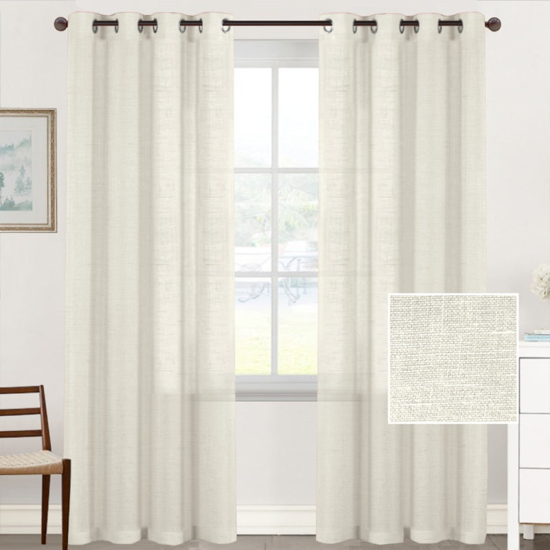 Linen Blend Voile Curtains – Semi-Sheer Grommet 2-Panel Set