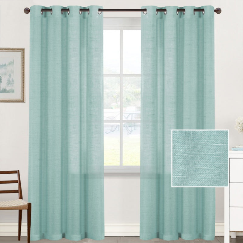 Linen Blend Voile Curtains – Semi-Sheer Grommet 2-Panel Set