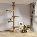 Modern Multi-Level Cat Tree of Pine Wood with Hanging Bed