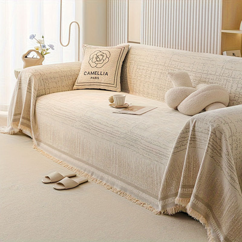 Chenille Sofa Throw Cover - Nordic Fringed Furniture Protector