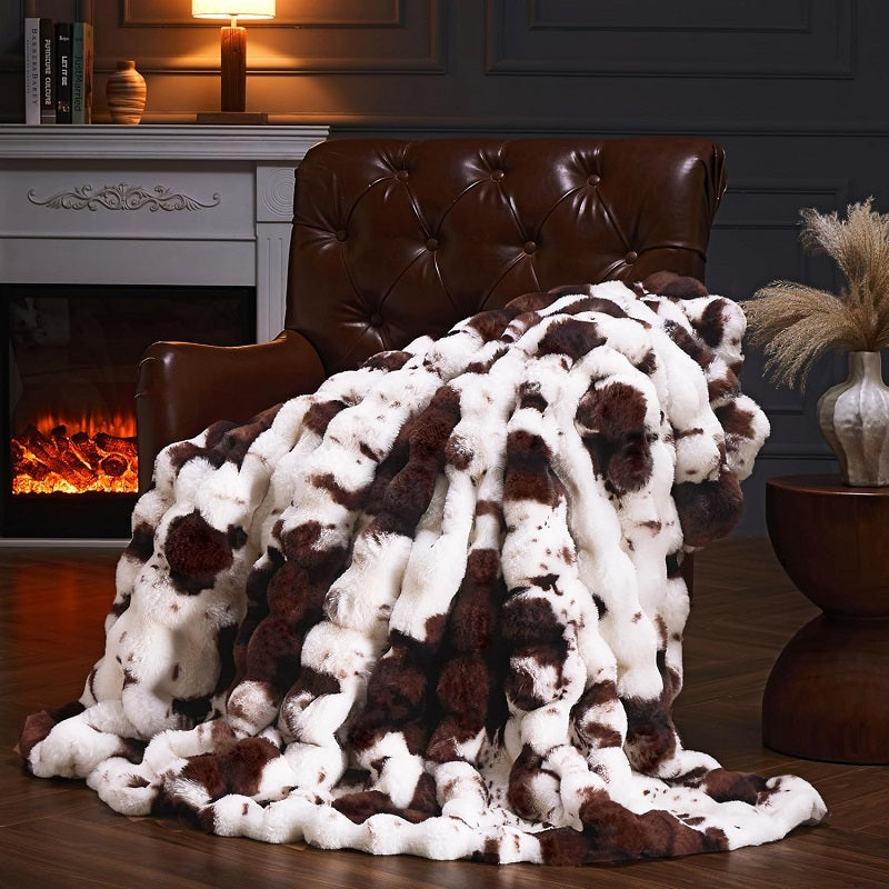 Faux Rabbit Fur Throw Blanket - 750 GSM 3D Bubble Texture