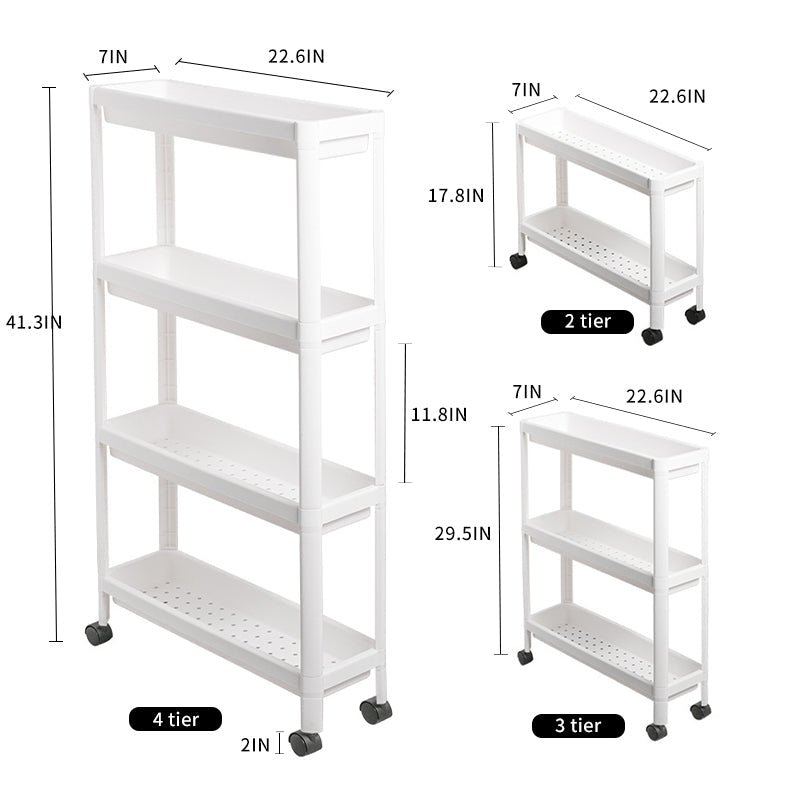 Slim Storage Trolley - 2/3/4 Tier Plastic Rolling Cart