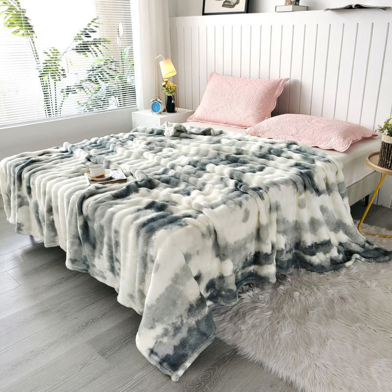 Faux Rabbit Fur Throw Blanket - Tie-Dye Wave Pattern Polyester