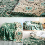 Reversible Cotton Gauze Blanket - Floral Boho Design with Tassels
