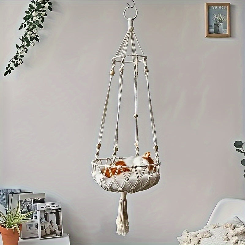 Woven Cat Swing with Breathable Linen Bed