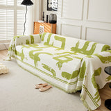 Printed Chenille Sofa Throw - Abstract Design with Fringe