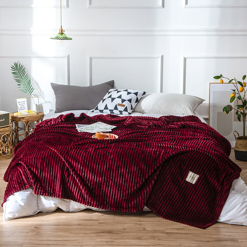 Striped Plush Throw Blanket - Soft Microfibre Polyester Fleece